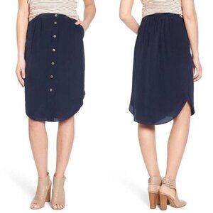Madewell Silk Island Navy 100% Silk Midi Skirt Sz M